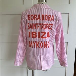MOVING FORWARD DESIGNS Pink Seersucker blazer with graphics
